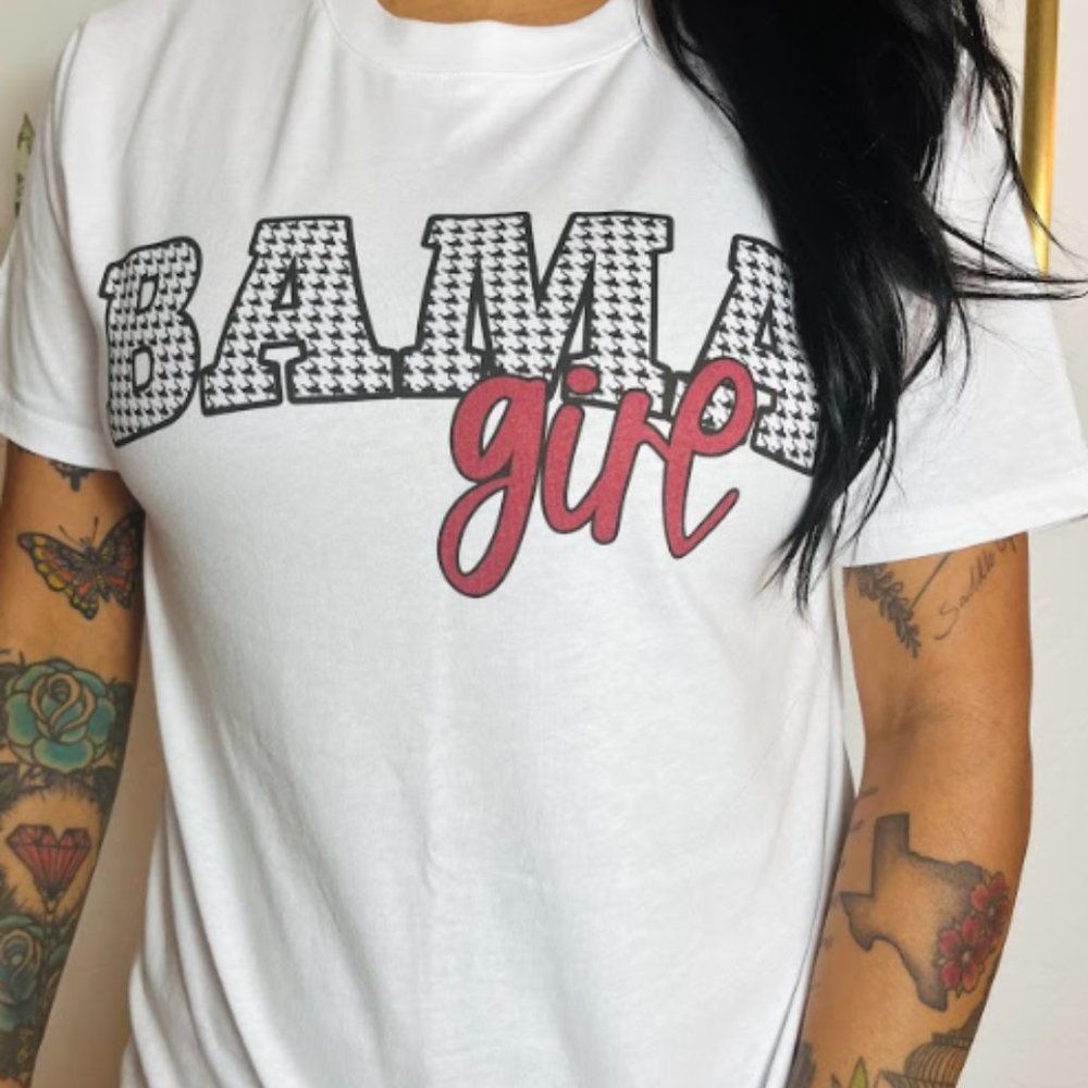 Bama Girl Alabama Crimson Roll Tide Checkered College Football Game T-Shirt